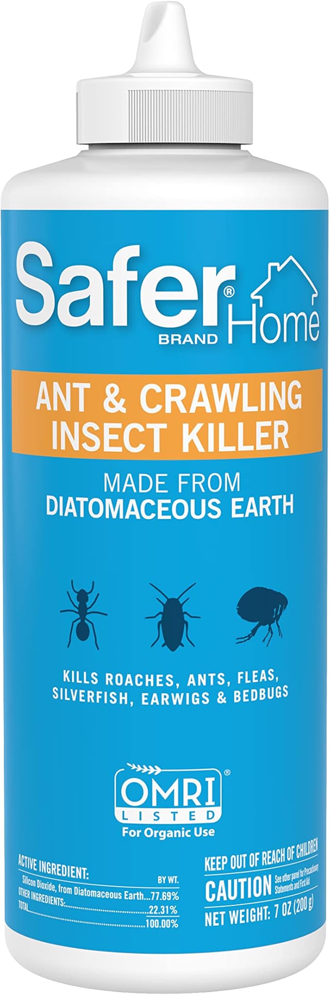 Safer Home Ant & Crawling Insect Killer - Diatomaceous Earth - SH5168-7 oz Puffer Bottle for Killing Insects - OMRI Listed - Kills Quickly, Easy to Use