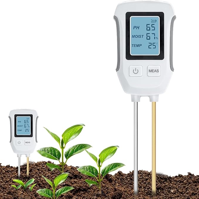 3 in 1 Soil Tester, Ph, Humidity and Temperature Measurement, Backlit Display, 10 Second Test Time, Suitable for Gardening, Lawn, Agriculture, Battery Not Included