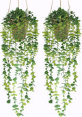 Nisoger Fake Hanging Plant with Woven Basket, 2 Pack Artificial Hanging Plants, Faux Vines Eucalyptus Leaf Hanging Pot Plant for Wall Home Room Indoor Outdoor Bedroom Bathroom Office Decor