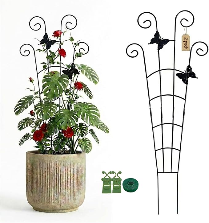 2 Pack 30 in Adjustable Plant Trellis Thickened Rust-Proof Metal Climbing Support Expandable 15-30 Inch Indoor Outdoor Garden Trellis for Pothos Ivy Monstera with Plant Ties