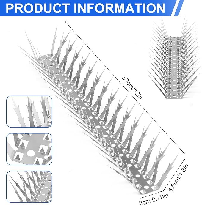 Bird Spikes, 5 Feet Stainless Steel Bird Control Spikes for Outside, Pigeon and Squirrel Blocking Spikes, for Garden Fence Roof and Window - 5 Strips Covers 1.5m