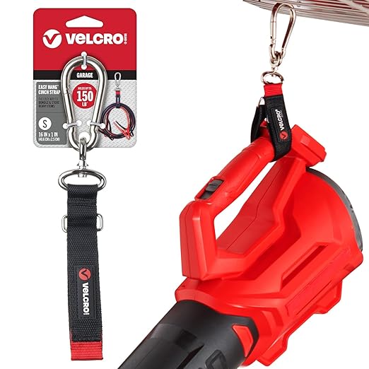 VELCRO Brand Garage Organization Easy Hang Cinch Strap Small, Holds 150 pounds, 16in x 1in, Black, VEL-30801-USA