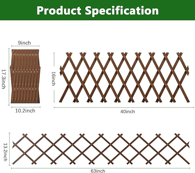 4 PCS Expandable Garden Trellis, 13.2" x 63" Trellis for Climbing Plants Outdoor, Wooden Lattice Fence Wall Panel Lattice Panels for Outside, for Climbing Plants Vine Ivy Rose Cucumbers Clematis