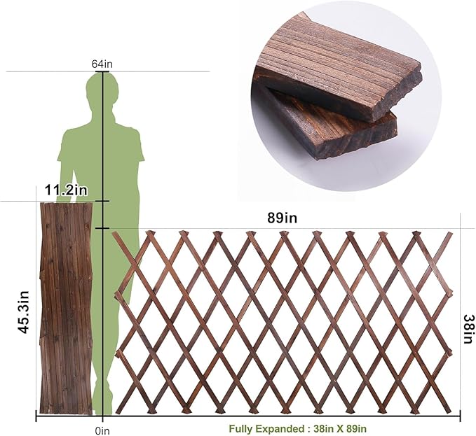 2 Pcs Expandable Garden Trellis, 38" x 89" Large Wooden Lattice Fence Wall Panel Lattice Trellis for Climbing Plants Outdoor Ivy Vine Rose Clematis for Garden Patio Room Decor (2)