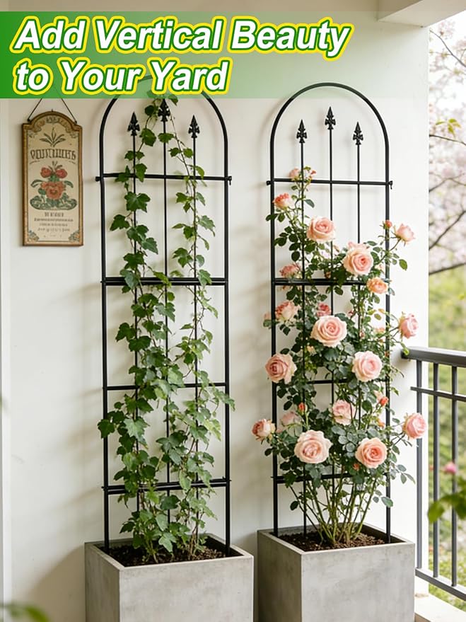 2 Pack Garden Trellis for Climbing Plants Outdoor - 16'' W x 71" H Large Rustproof Metal Plant Support Trellis, Decorative Panels for Climbing Rose, Clematis and Trumpet Vine
