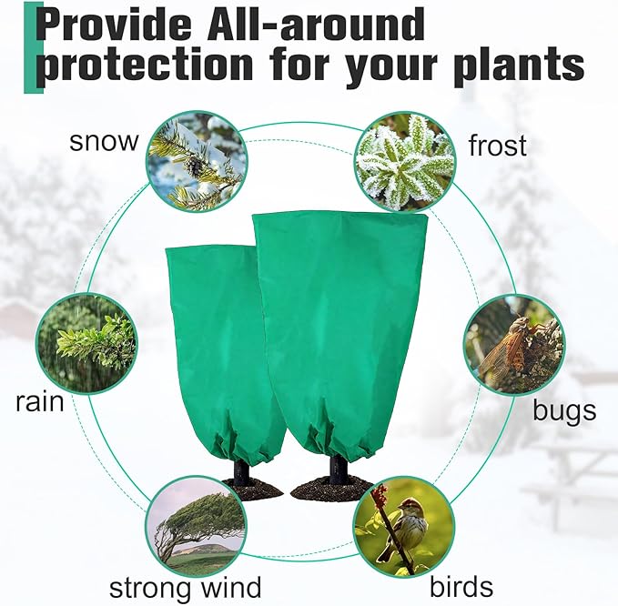 Winter Plant Covers Freeze Protection- 2 Pack 47" x 71" Winter Frost Covers with Zipper & Drawstring,Thickened Frost Cloth Blankets for Outdoor Plants,Tree,Potted,Shrub,Anti-Freeze & Animal Protection