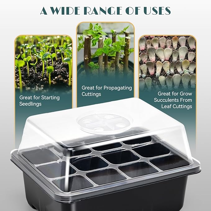 5-Pack Seed Starter Tray Seedling Kits,Plant Starter Kit with Adjustable Humidity Dome and Base Indoor Greenhouse Mini Propagator for Seeds Growing Starting(Blck)