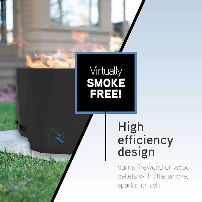 Blue Sky Outdoor Living NHL Winnipeg Jets 24” Steel Peak Patio Smokeless Fire Pit with Spark Screen Kit, Firewood and/or Wood Pellet Burning