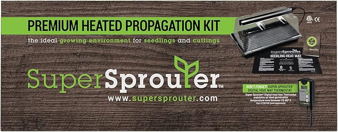 Super Sprouter Premium Heated Propagation Kit for Starting Seeds or Cuttings, Includes Heat Mat, Tray, Grow Light, and More
