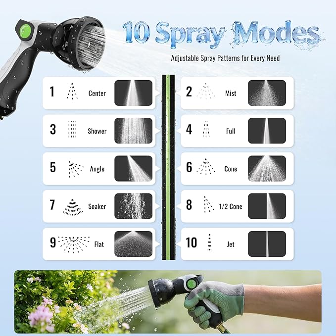 Retractable Hose Reel 100ft 1/2 in, Wall Mounted Garden Hose Reel Heavy Duty with 10 Spray Nozzle, Auto Rewind, 180° Swivel Bracket, UV Resistant