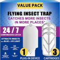 Flying Insect Trap (1 Stater & 3 Refill Cartridges), UV Light Indoor Bug Catcher for Gnats, Fruit Flies, Mosquitoes, and Moths, Plug-in Fly Trap for Home, Kitchen, Living Room