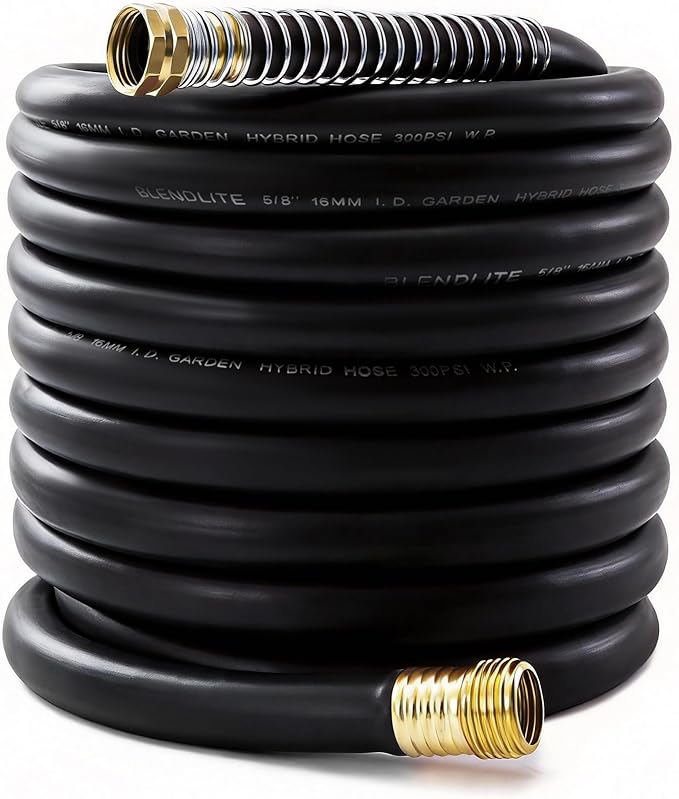 5/8" x 50ft Garden Hose, -40℉ To 190℉ Hot/Cold, Heavy Duty,Flexible, 300psi Working, 1000psi Burst, 3/4" Brass Fittings with Hose Protector Coil Spring for Outdoor,Yard, Farm