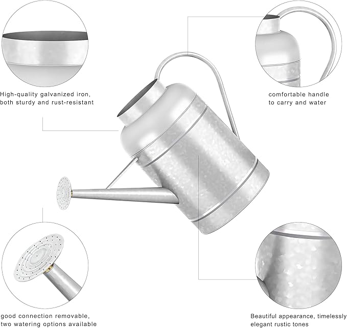 2.3 Gallon Bowl Decorative Countryside Style Water Can with Removable Spout, Galvanized Watering Can for Outdoor Indoor Plants, Metal Watering Can for Indoor Plants and Garden Flower