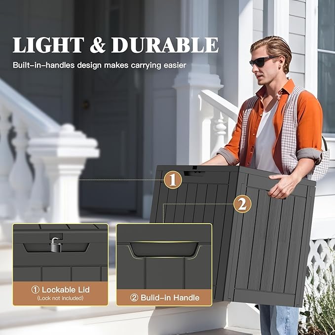 Outdoor Storage Box 35 Gallon, Deck Box Waterproof, Small Storage Bins with lids, Weatherproof Resin Lockable Storage for Secure Package Deliveries & Indoor Storage in Garden or Patio, Yard