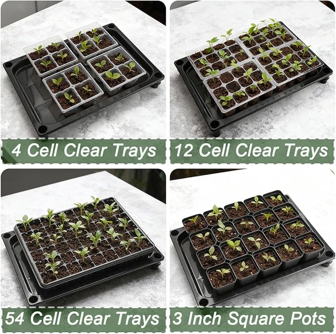 5-Tier Seed Starter Trays Plant Stand with LED Grow Light (Auto-Timer), Bottom Watering Designed for Indoor Greenhouse Plants, Fits Small Pots & Seedling Cell Trays - Black