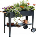 Raised Garden Bed Outdoor with Wheels, Leg and Wooden Handle, 36.2x13.4x32.3in, 400lb Cap, Metal Elevated Raised Planter Box for Herb, Vegetable, Perfect for Backyard, Balcony, Light Black