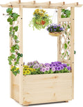 Giantex Raised Garden Bed with Sided Trellis & Hanging Roof, Wood Planter Box, Freestanding Garden Planter Raised Bed for Flowers Herbs Climbing Vines 31”x16”x41” (L x W x H)