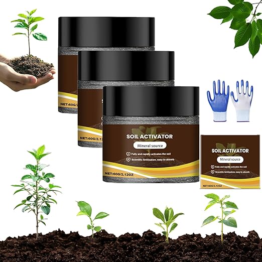 Soil Activated - Soil Activator for Plants, Organic Soils Activator & Plant Fertilizer for Raised Garden Beds, Potting Mix, and Seedling Compost Prevent Compaction, Promote Plant Rooting 60g (3)