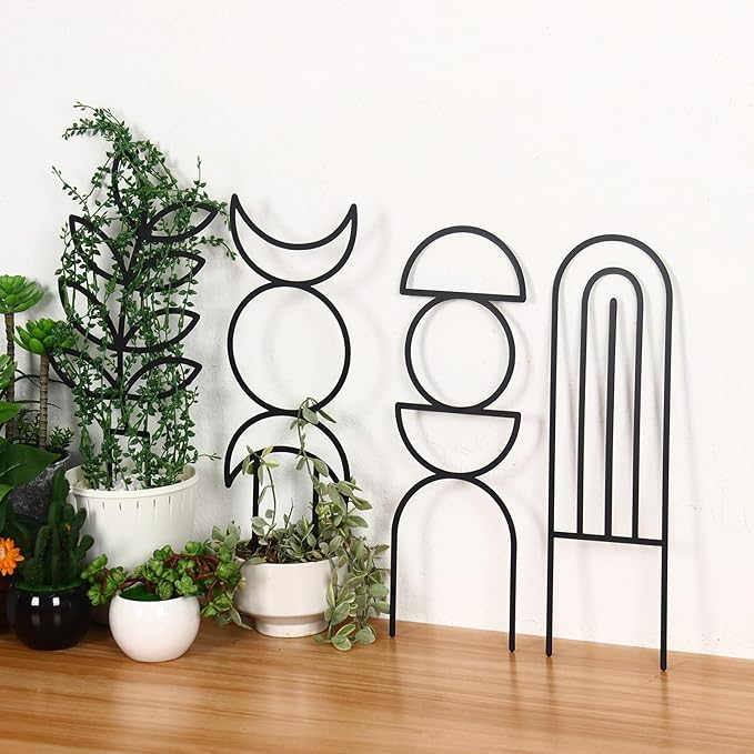 4 Pcs Indoor Plant Trellis for Climbing Plants, Small Trellis for Potted Plants, Garden Metal Trellis Plant Support Trellis with Different Patterns for Vine Ivy Flower (Boho)
