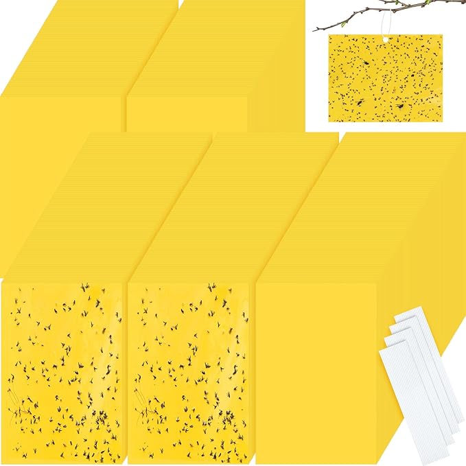 Qualirey 700 Pcs 6 x 8 Inch Yellow Sticky Traps for Plant Double Sided Sticky Trap with Twist Ties Fly Traps for Fruit Insect Fungus Bugs Indoor Outdoor