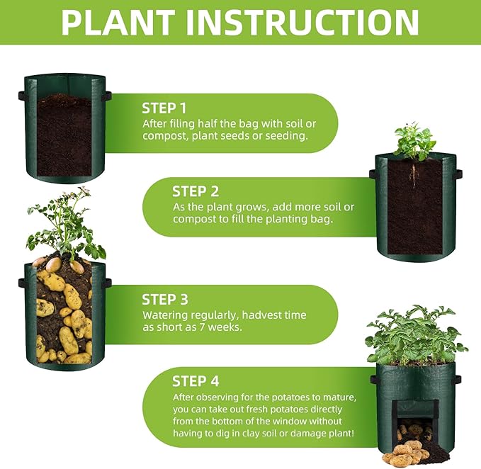 LITLANDSTAR 6 Pack Potato Grow Bags, 15 Gallon Grow Bags Garden Planting Bags with Flap Windows and Handles, Vegetable Grow Bags for Potato, Onion, Tomato, Carrot (Dark Green)
