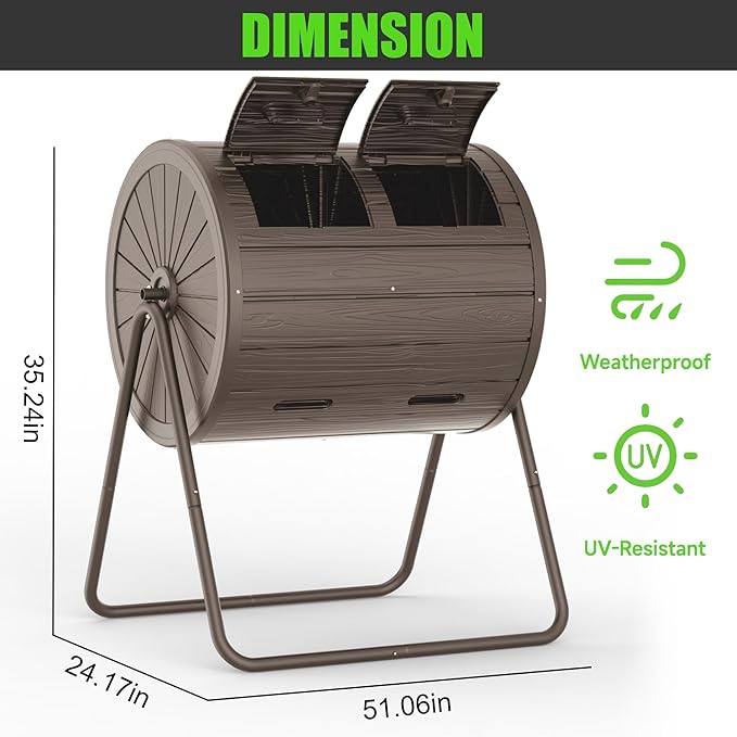 37.5 Gal Compost Tumbler - Quick-Spin Outdoor Compost Bin with Weatherproof Resin | High-Yield Compost for Organic Gardening