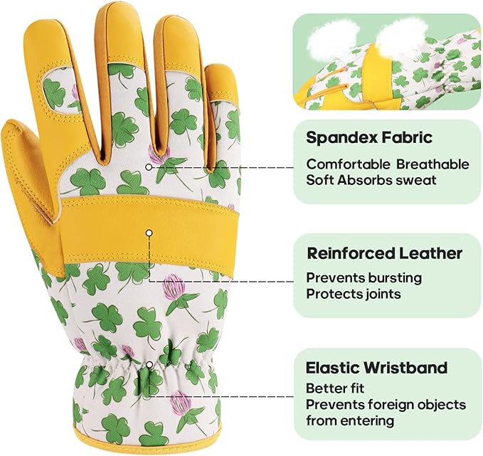 Gardening Gloves for Women Cowhide Leather Work Gloves Womens Garden Gloves for Yard & Outdoor Work Gardener Gifts