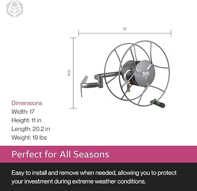 Yard Butler Wall Mounted Swivel Hose Reel, 180°, 100ft - Leakproof Hose Storage Solution - Durable Powder Coated Steel Construction - Rust Resistant Outdoor Watering Accessory - Tangle-Free Operation