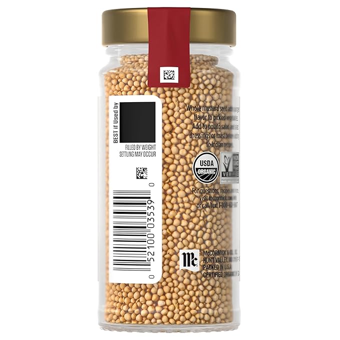 McCormick Gourmet Collection Yellow Mustard Seed, Organic, Non GMO, Our Best Herbs & Spices, Pungent Flavor for Pickled Vegetables, Potato Salad, Salad Dressings & More, 2.12 oz