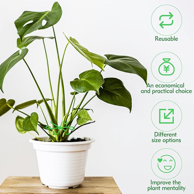 Kerros 8 Pack Plant Support Rings, Green Plastic Plant Cages for Potted Flowers, Tomato, Vine, Peppers - Reusable Garden Stake Holder for Indoor Outdoor Plants