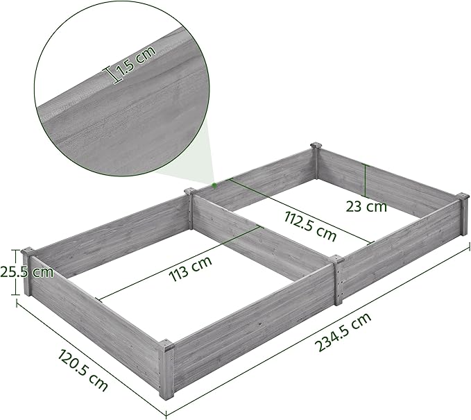 Topeakmart 92.5 x 47.5 x 10in Horticulture Raised Garden Bed 8×4ft Wooden Planting Box in Garden Backyard/Outdoor Use, Gray