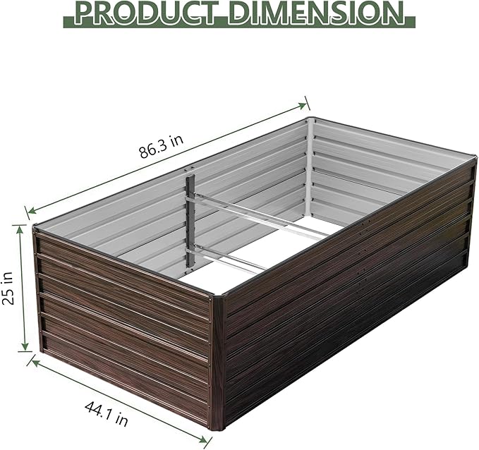 Galvanized Raised Garden Beds, 8x4x2FT Outdoor Planter Boxes with Safety Edging and Gloves, Rustic Country Style Metal Garden Bed Kit for Vegetables Flower and Fruits (Brown Wood Grain