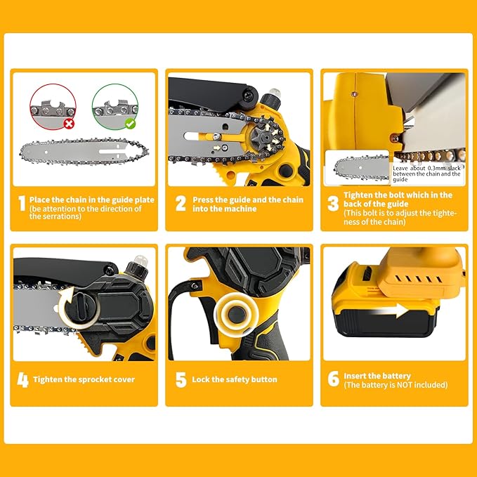 6 Inch Mini Chainsaw for Dewalt Battery 20v, Battery Powered(No Battery Included), Auto-Oiler, Brushless Hand-held Chain Saw with Safety Kit and Carrying Case for Wood Cutting,Tree Trimming/Pruning