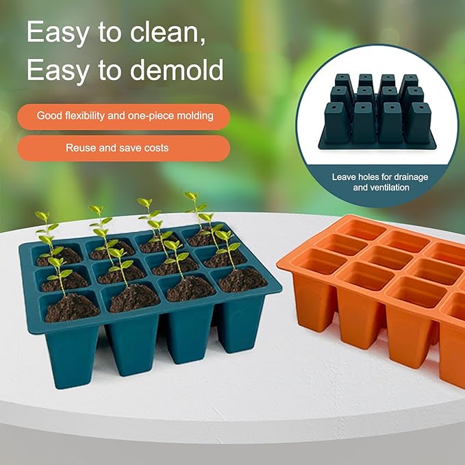 Seed Starter Trays, 3 Pack 12 Cells Seed Starter Kit, Silicone Plant Germination Trays Gardening Starter Kit, Reusable Seed Starter Tray for Plant Germination, Seeds Growing