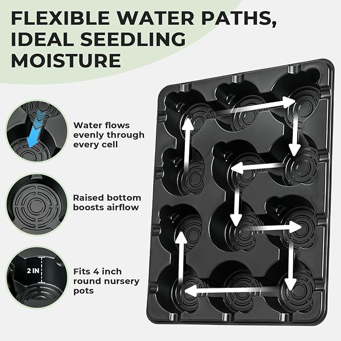 homenote 4 Inch Seed Starting Trays 5 Pack, 12-Cell Seedling Starter Trays for Indoor Outdoor Growing, Plant Starter Germination Trays for Pots Seedlings Compatible with 4" Nursery Pots