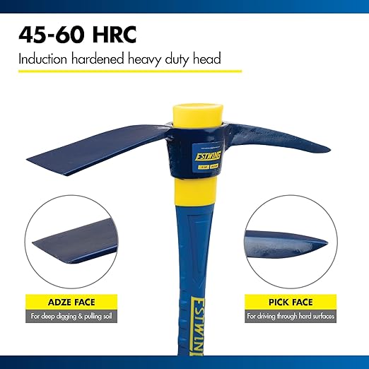 Estwing 5-Pound Pick Mattock with 36-Inch Fiberglass Handle, Drop-Forged Heat-Treated Head for Breaking Hard Ground, Hoeing Rocky Soil, and Digging in Tight Spaces