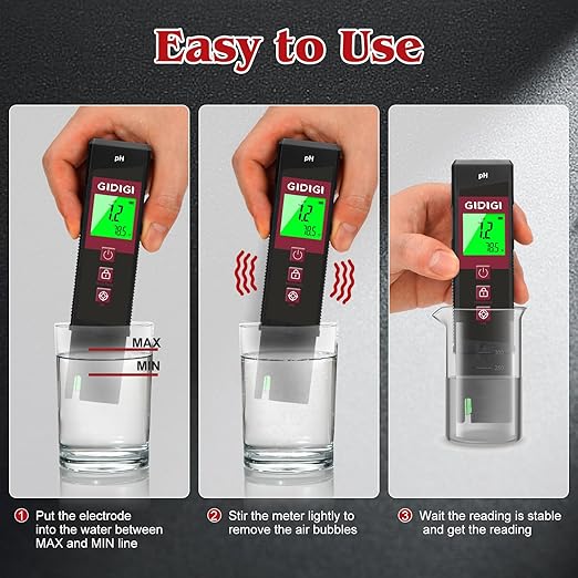 Digital pH Meter for Water, High Accuracy UL-Certified pH Tester with Color LCD Backlit Display and pH Test Strips, Water Quality Tester for Pool, Hydroponics, Aquarium, Hot Tub, Drinking Water