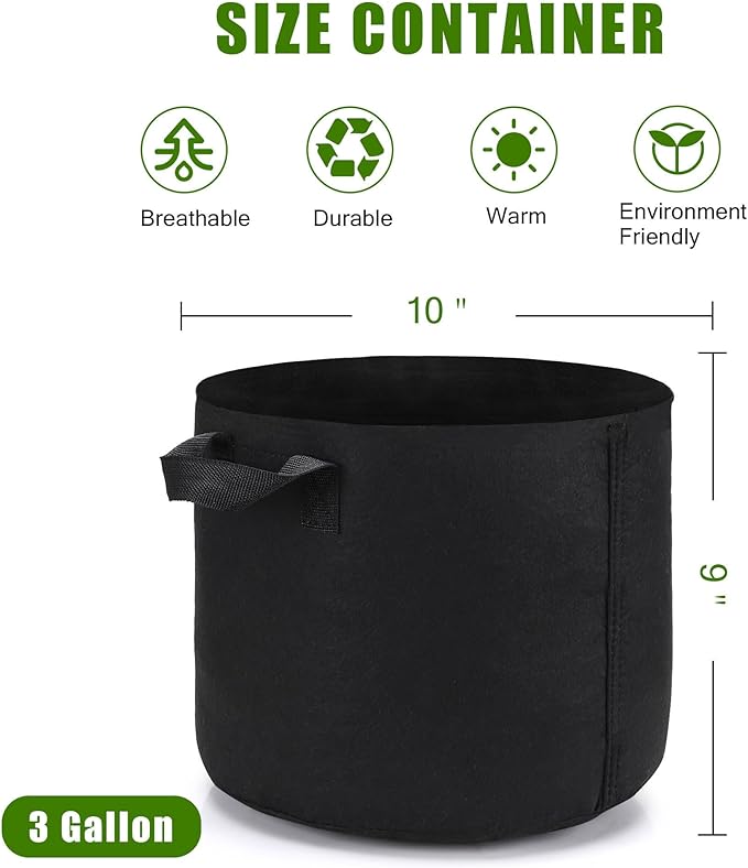 12-Pack 3 Gallon Plant Grow Bags, Heavy Duty Aeration Fabric Pots with Handles for Garden and Planting Outdoor