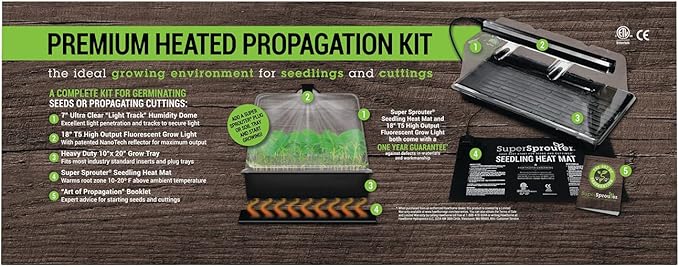 Super Sprouter Premium Heated Propagation Kit for Starting Seeds or Cuttings, Includes Heat Mat, Tray, Grow Light, and More
