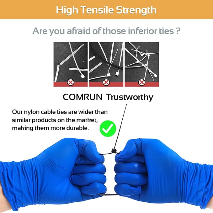 5000pcs 10Inch White Cable Tie,Nylon Zip Ties,Industrial Grade,50 Pounds Tensile Strength,UV Resistant,Heavy Duty,for Home,Garden Trellis,Office,Garage and Workshop