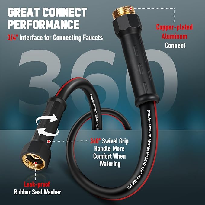 Short Garden Hose 6ft x 5/8", NON-EXPANDABLE Heavy Duty Premium Flexible Short Water Hose, No Kink, Leakproof, Lightweight Hybrid Hose with Male to Female Fittings for Household&Backyard