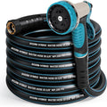 Heavy Duty Garden Hose 35 ft, NON-EXPANDABLE Water Hose with 10 Function Spray Nozzle, Lightweight Kink-less Hybrid Hose with Swivel Handle, Male to Female Fittings