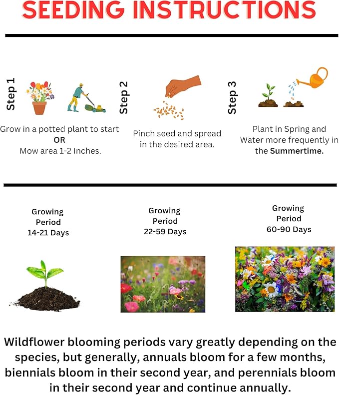 Bee Wildflower Seed Mix – (2oz) - Pollinator Flower Seeds for Bees – Nectar & Pollen Rich Blooms for Honey Bees. Friendly Flower Blend for Outdoor Gardens & Meadows!