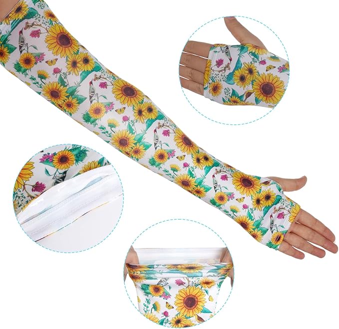 Gardening Sleeves, Garden Sleeves for Women Thorn Proof, Farm Sun Protection Arm Cooling Sleeves with Thumb Hole, Gardener Arm Protector Gloves (Sunflower)