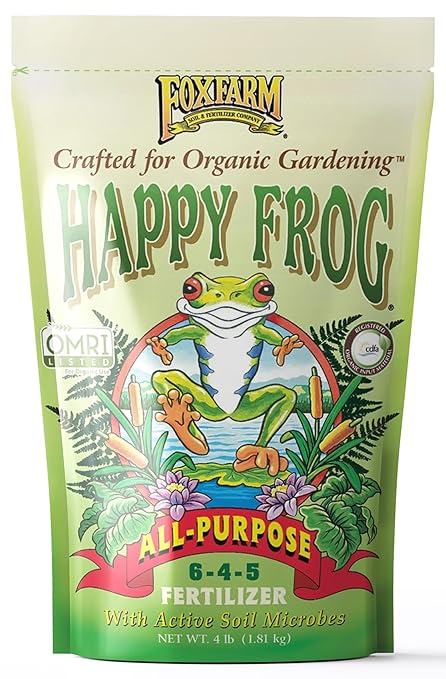 FoxFarm Happy Frog All Purpose Fertilizer - Organic Slow Release Fertilizer for Flowers, Vegetables & Ornamental Plants - Contains Soil Microbes & Mycorrhizal Fungi - OMRI Listed, 4 lb