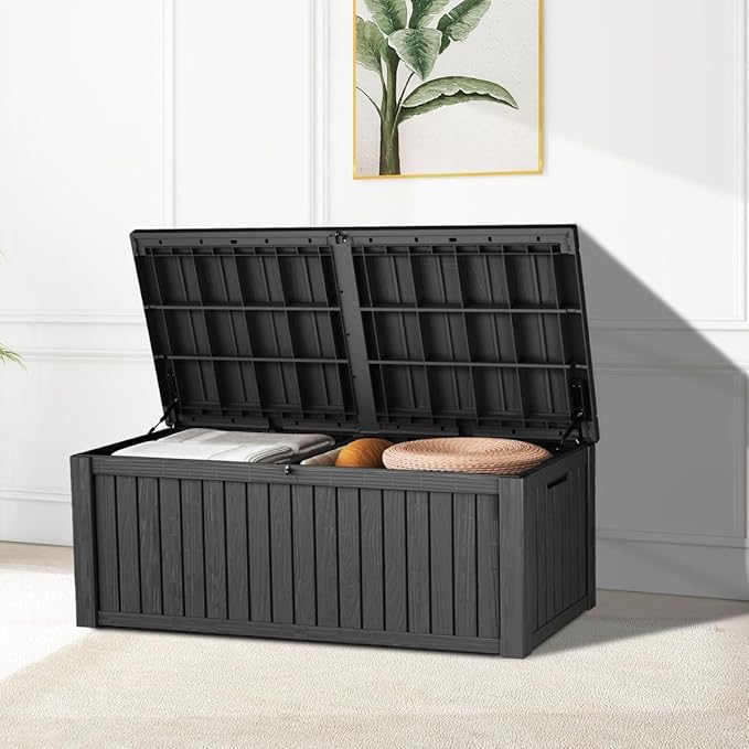 180 Gallon Outdoor Storage Deck Box, Large Storage Organizer for Patio Furniture Accessories, Garden Tools, Indoor Storage for Cushion, Black
