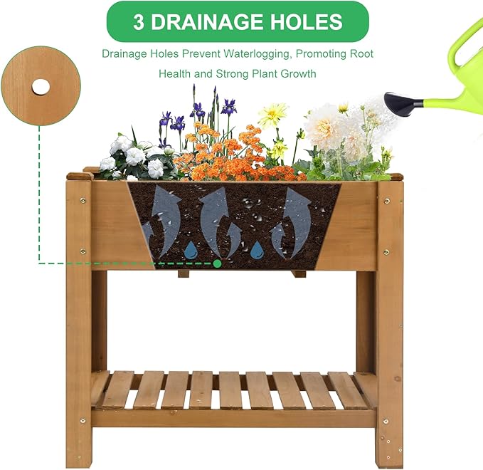 Raised Garden Beds Outdoor With Legs, Wood Elevated Garden Box With L-Connection Tabs，Storage Shelf , Leg Reinforcement，Suitable For Vegetables, Flowers And Herbs, Easy To Assemble, 33.5X18X 30IN