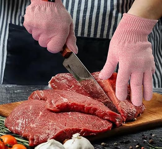 Cut Resistant Gloves, 1 Pairs of Food Grade Cut Resistant Gloves, Cutting Gloves for Kitchen, Oyster Shucking, Fish Fillet Processing, Carving Wood and Gardening(Small-Pink)