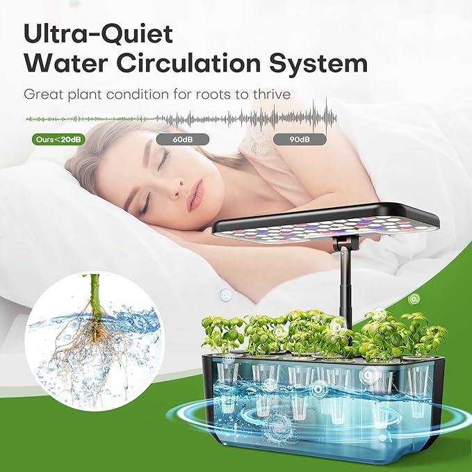 Ahopegarden Indoor Garden Hydroponics Growing System: 10 Pods Plant Germination Kit Herb Vegetable Growth Lamp Countertop with LED Grow Light - Hydrophonic Planter Grower Harvest Lettuce