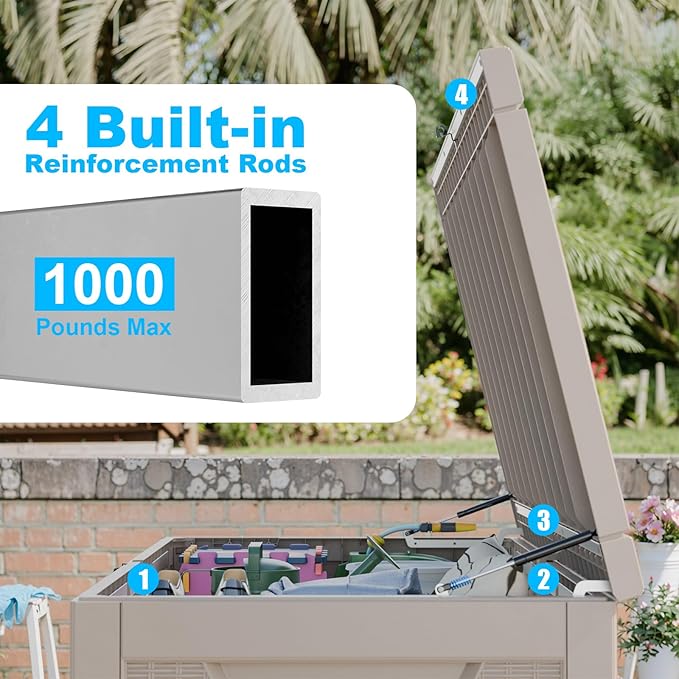 320 Gallon Large Resin Deck Box, Lockable Outdoor Storage Box for Patio Cushions Storage Furniture,Garden Tools, Pool Supplies, Weatherproof and UV Resistant (Grey)